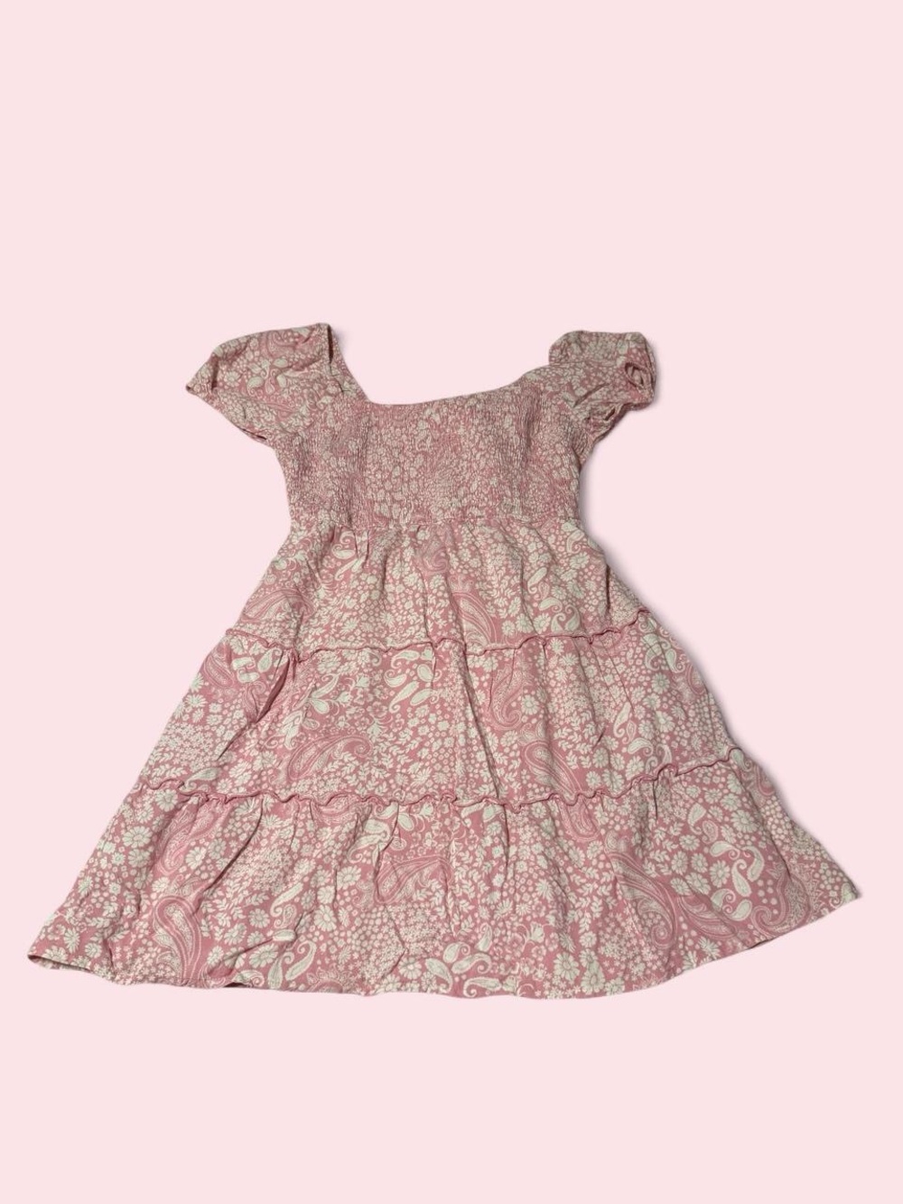 Hollister Pink Paisley Smocked Tiered Mini Dress